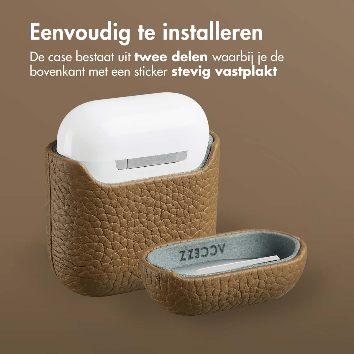 Accezz Echt Leren Case Apple AirPods 1 / 2 - Taupe - Afbeelding 5