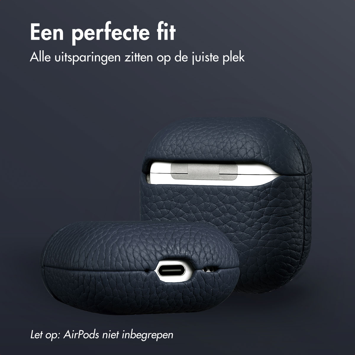Accezz Echt Leren Case Apple AirPods 4 - Donkerblauw - Afbeelding 7
