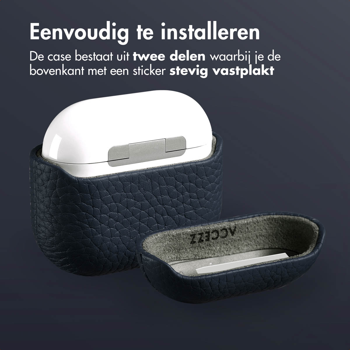 Accezz Echt Leren Case Apple AirPods 4 - Donkerblauw - Afbeelding 5