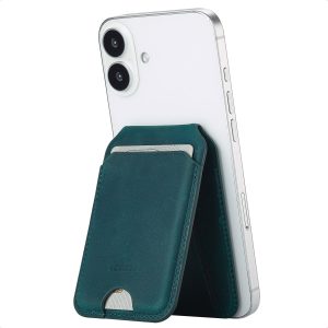 Accezz Vintage Leather MagSafe Kaarthouder met Standaard - Smokey Green