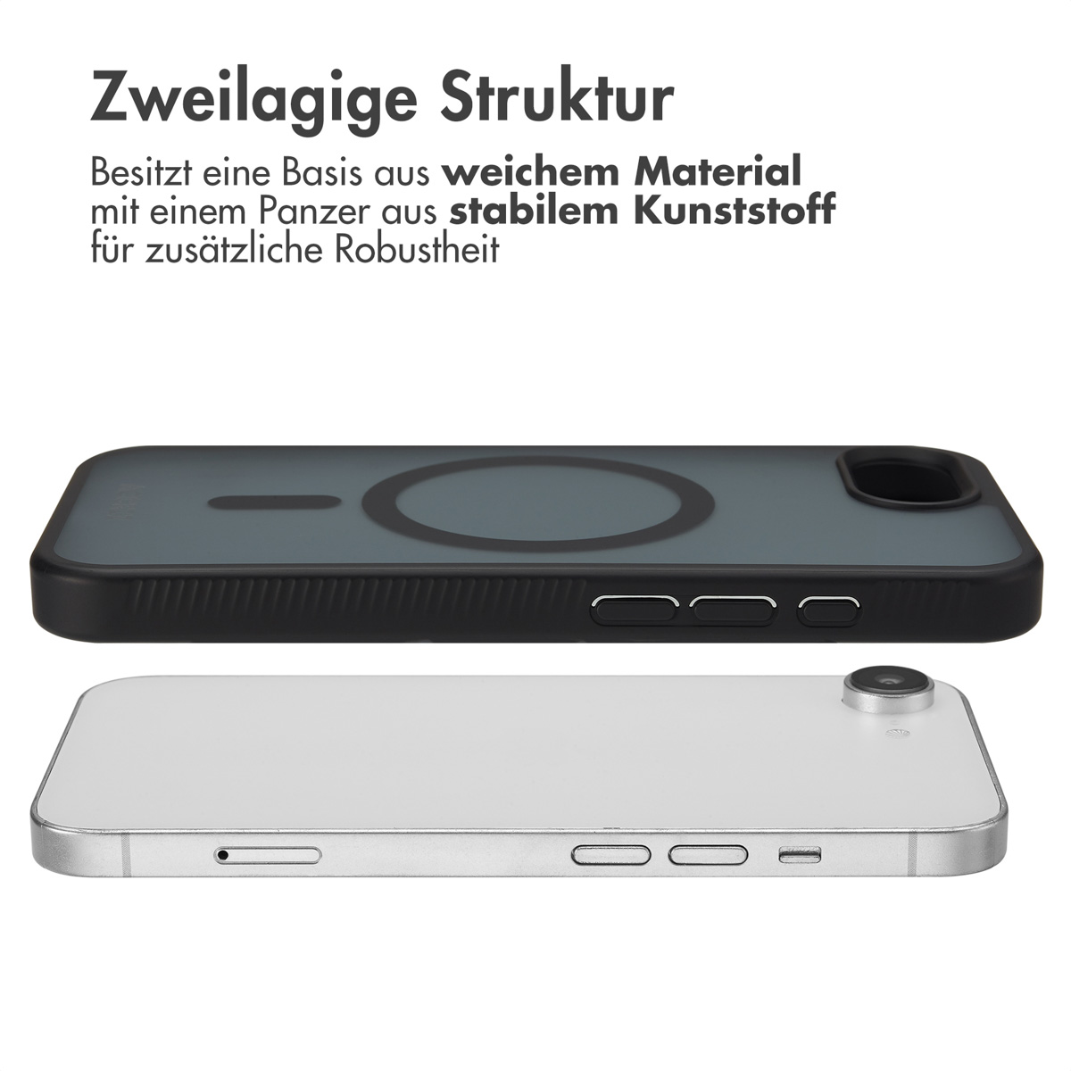 Accezz Rugged Frosted MagSafe Backcover Apple iPhone 16e - Zwart - Afbeelding 6