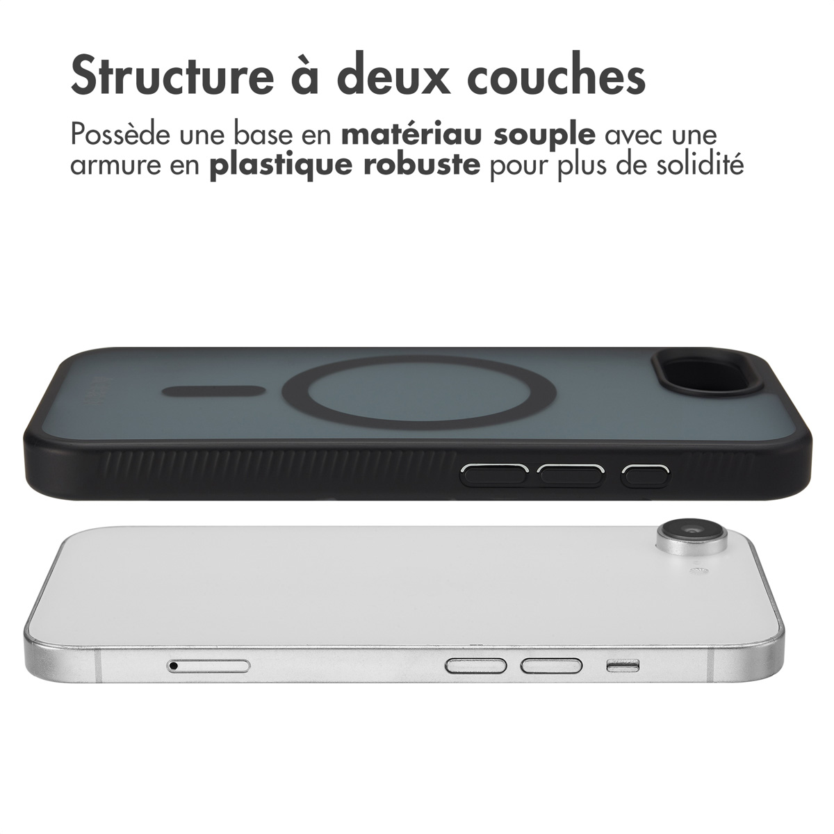 Accezz Rugged Frosted MagSafe Backcover Apple iPhone 16e - Zwart - Afbeelding 4