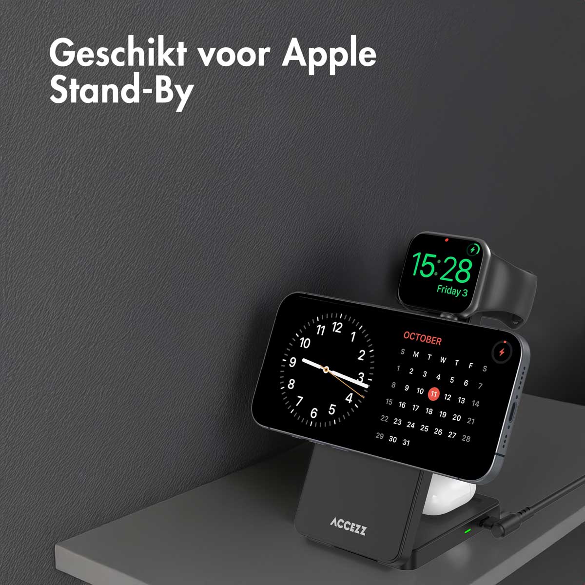 Accezz 3-in-1 Opvouwbare Draadloze MagSafe Oplader - 20W - Zwart - Afbeelding 6