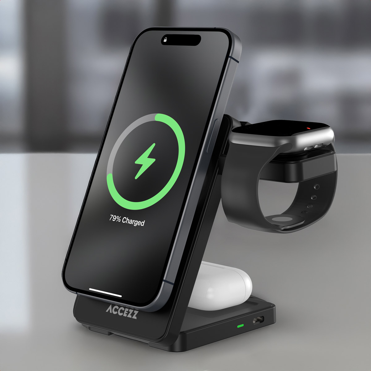 Accezz 3-in-1 Opvouwbare Draadloze MagSafe Oplader - 20W - Zwart - Afbeelding 3