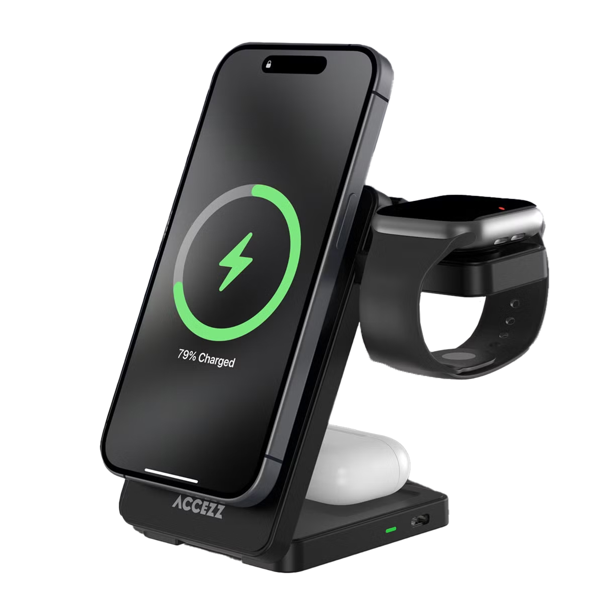 Accezz 3-in-1 Opvouwbare Draadloze MagSafe Oplader – 20W – Zwart