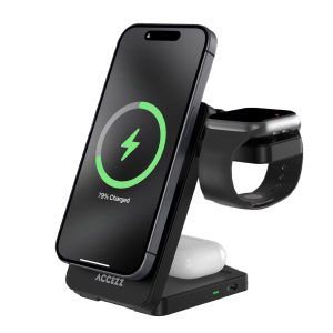 Accezz 3-in-1 Opvouwbare Draadloze MagSafe Oplader - 20W - Zwart