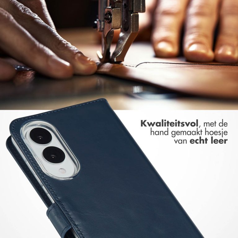 Selencia Echt Leren Bookcase Samsung Galaxy S25 Edge - Donkerblauw - Afbeelding 4