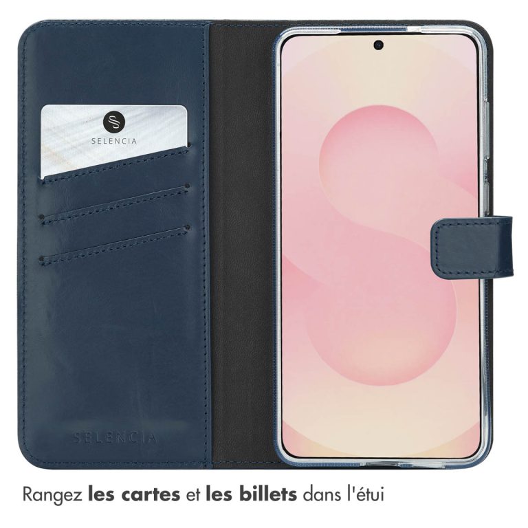 Selencia Echt Leren Bookcase Samsung Galaxy S25 Edge - Donkerblauw - Afbeelding 7