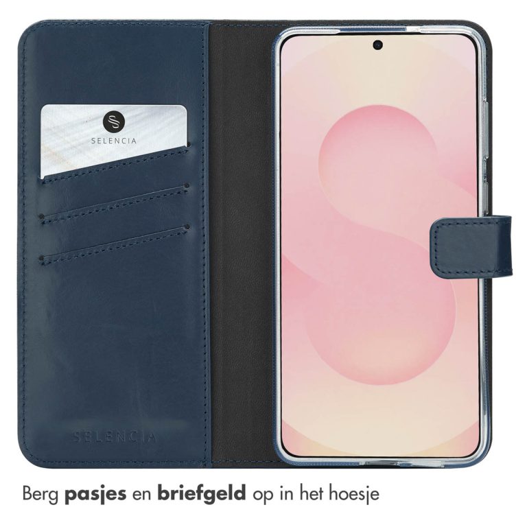 Selencia Echt Leren Bookcase Samsung Galaxy S25 Edge - Donkerblauw - Afbeelding 3