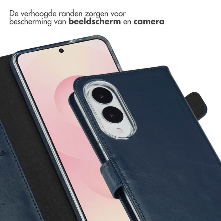 Selencia Echt Leren Bookcase Samsung Galaxy S25 Edge - Donkerblauw - Afbeelding 2