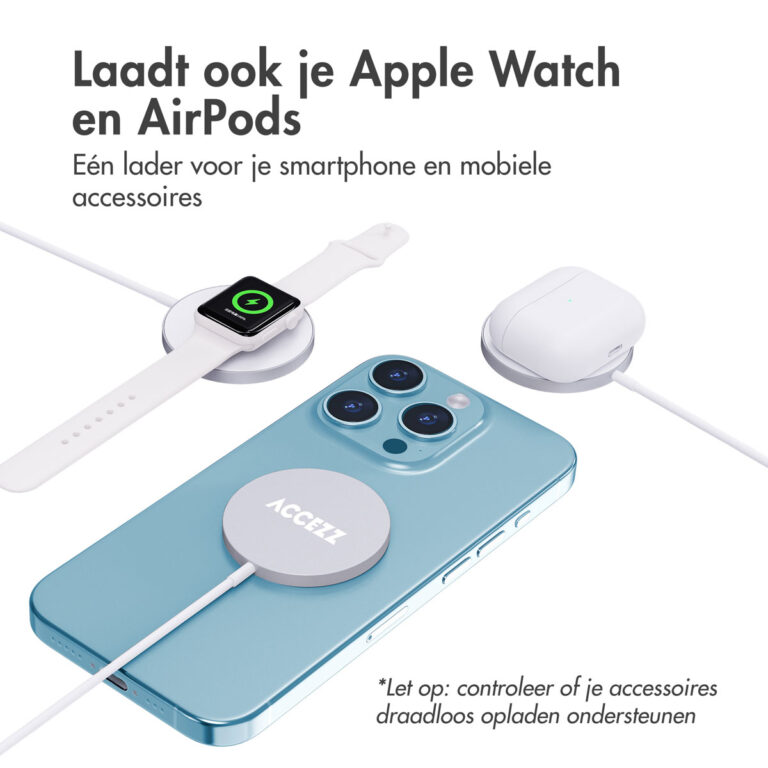 Accezz Wireless Charger USB-C | MagSafe en draadloze oplader - 1 meter - Wit - Afbeelding 2
