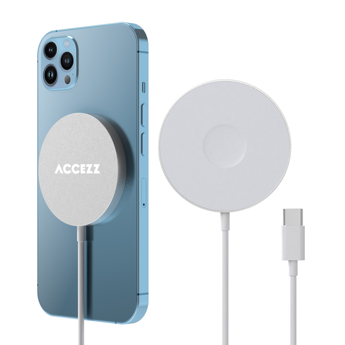 Accezz Wireless Charger USB-C | MagSafe en draadloze oplader – 1 meter – Wit