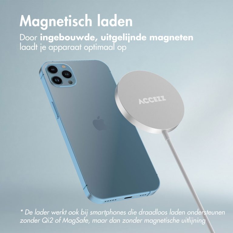 Accezz Wireless Charger USB-C - MagSafe en Qi2 Draadloze Oplader - 1 meter - Wit - Afbeelding 5