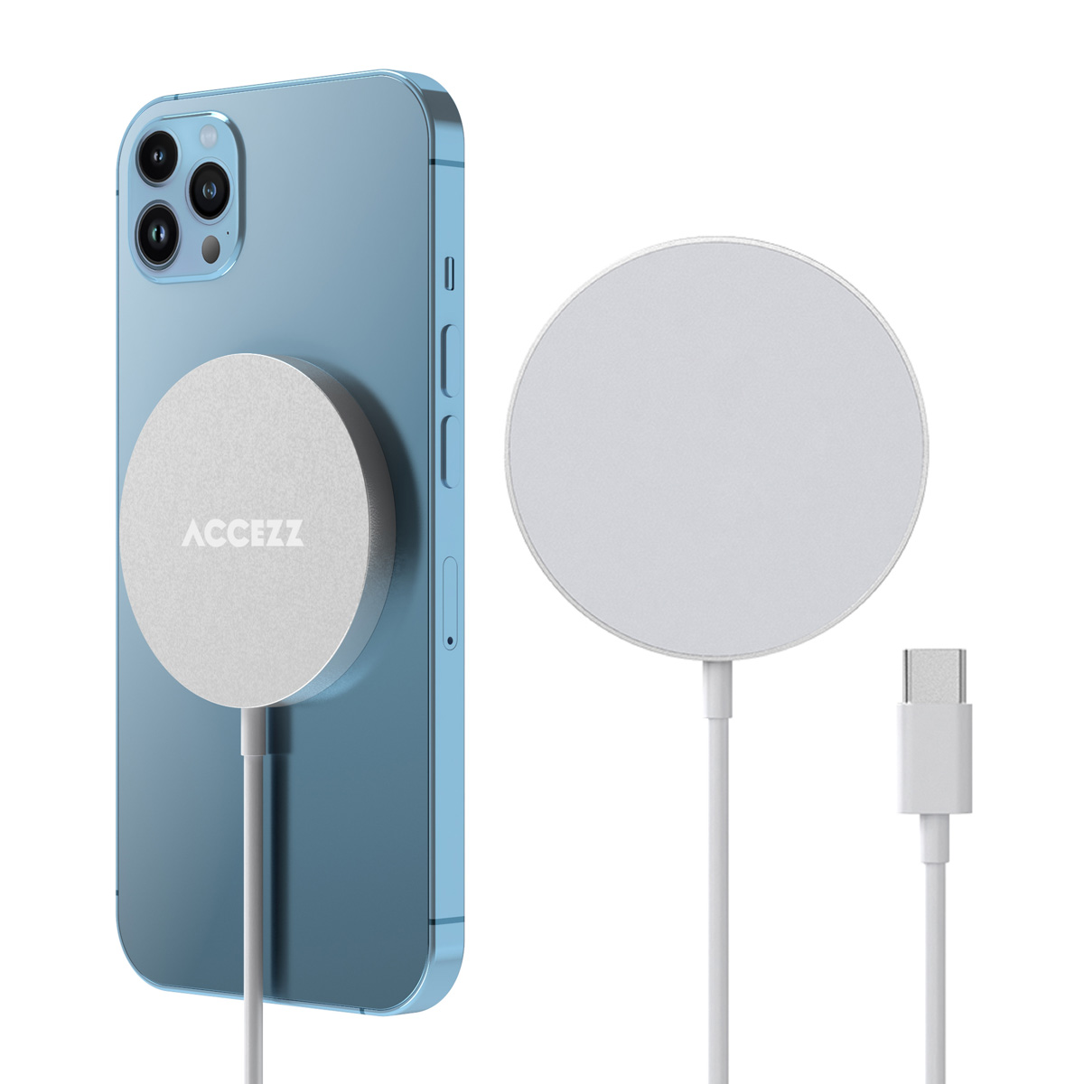Accezz Wireless Charger USB-C – MagSafe en Qi2 Draadloze Oplader – 1 meter – Wit