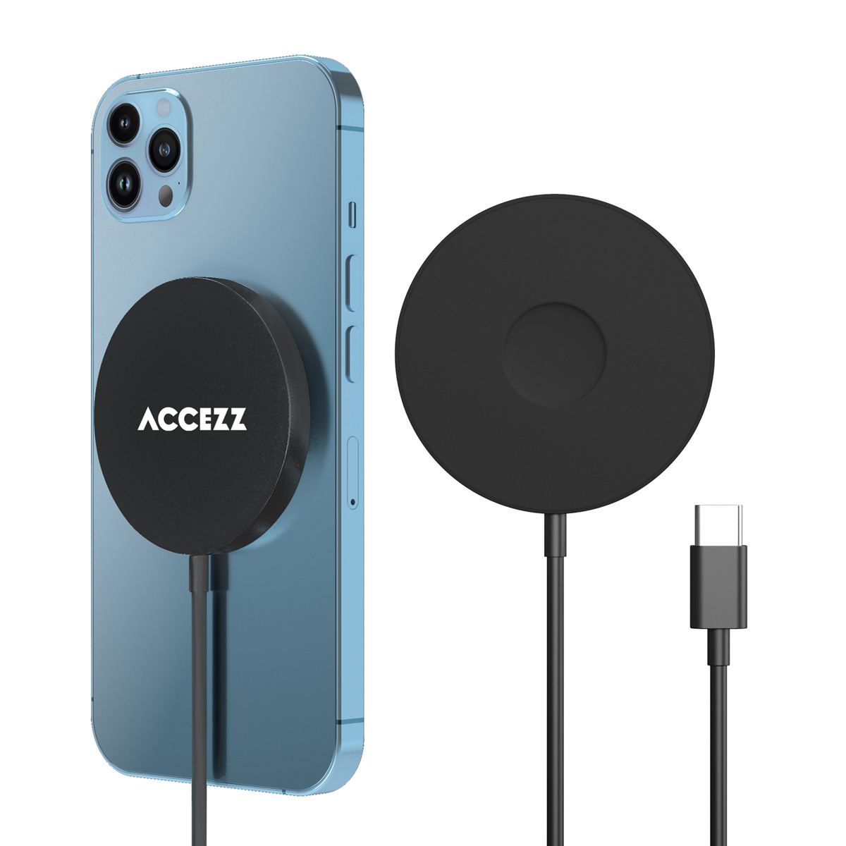 Accezz Wireless Charger USB-C | MagSafe en draadloze oplader – 1 meter – Zwart