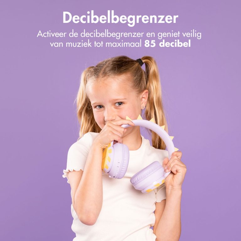 imoshion Kids Dino Bluetooth Headphones - Kinder koptelefoon met decibelbegrenzer - Draadloze koptelefoon + AUX kabel - Lavender Lilac / Yellow - Afbeelding 7
