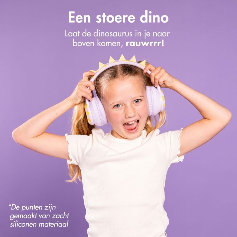 imoshion Kids Dino Bluetooth Headphones - Kinder koptelefoon met decibelbegrenzer - Draadloze koptelefoon + AUX kabel - Lavender Lilac / Yellow - Afbeelding 4
