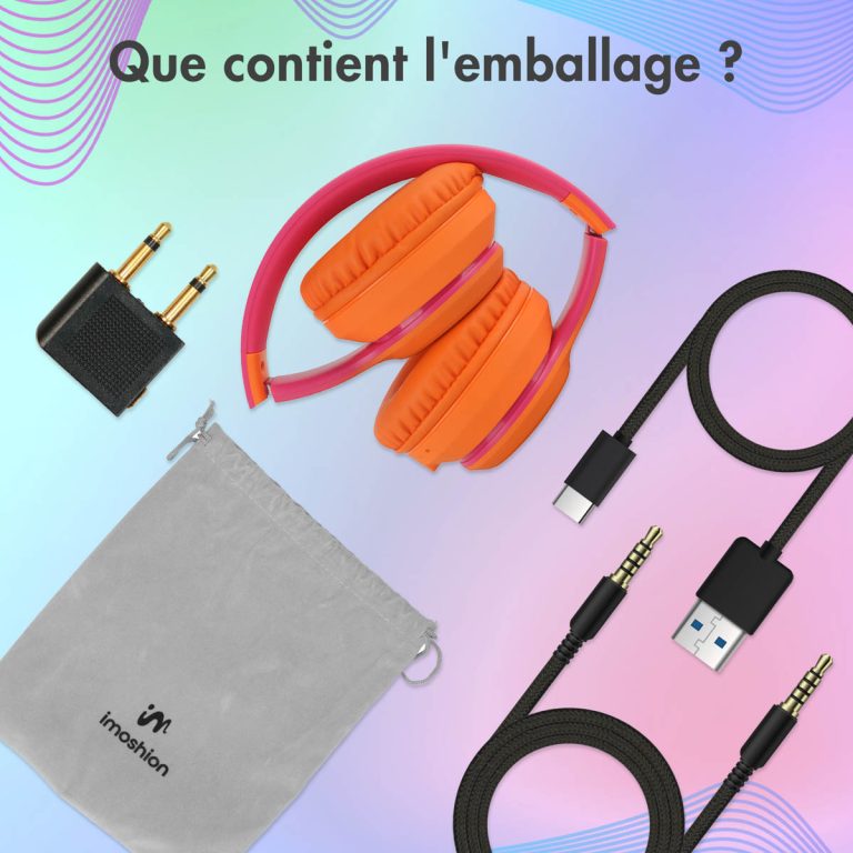 imoshion Draadloze Kinderkoptelefoon LED Light - Decibelbegrenzer - Met AUX kabel - Hot Pink / Apricot Orange Crush - Afbeelding 8