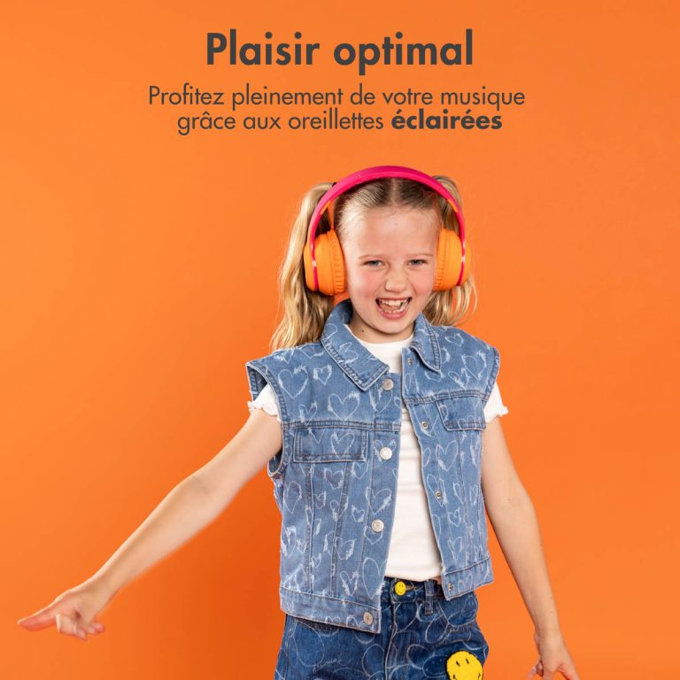imoshion Draadloze Kinderkoptelefoon LED Light - Decibelbegrenzer - Met AUX kabel - Hot Pink / Apricot Orange Crush - Afbeelding 10
