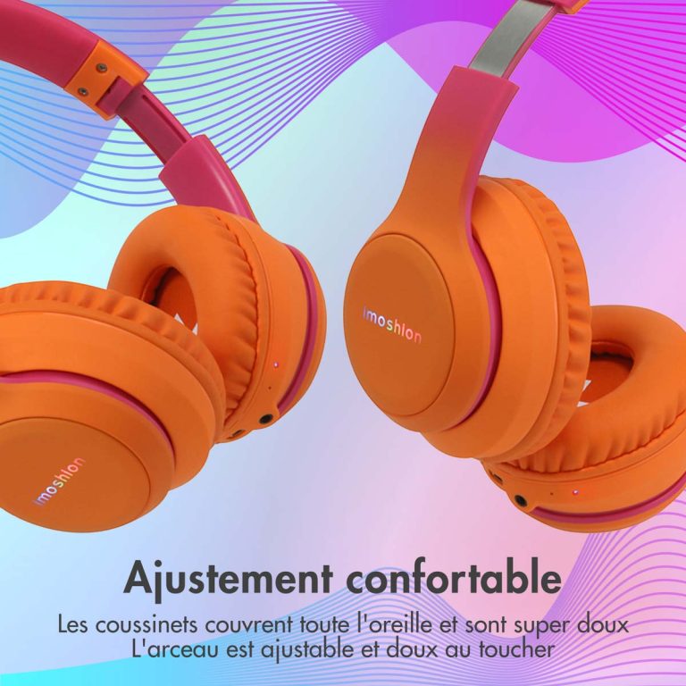 imoshion Draadloze Kinderkoptelefoon LED Light - Decibelbegrenzer - Met AUX kabel - Hot Pink / Apricot Orange Crush - Afbeelding 9