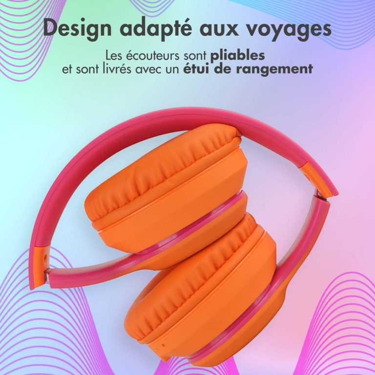 imoshion Draadloze Kinderkoptelefoon LED Light - Decibelbegrenzer - Met AUX kabel - Hot Pink / Apricot Orange Crush - Afbeelding 7
