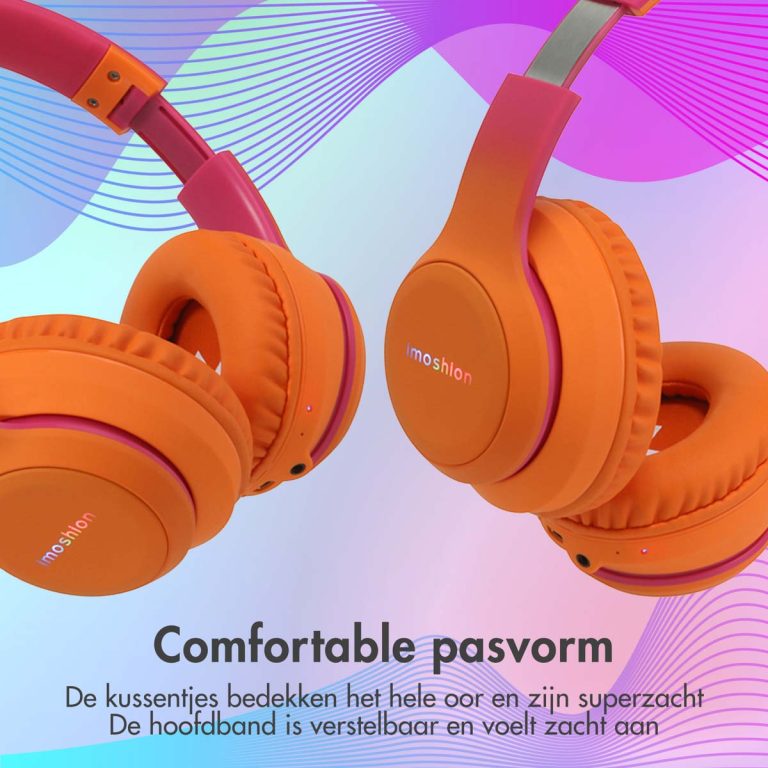 imoshion Draadloze Kinderkoptelefoon LED Light - Decibelbegrenzer - Met AUX kabel - Hot Pink / Apricot Orange Crush - Afbeelding 3