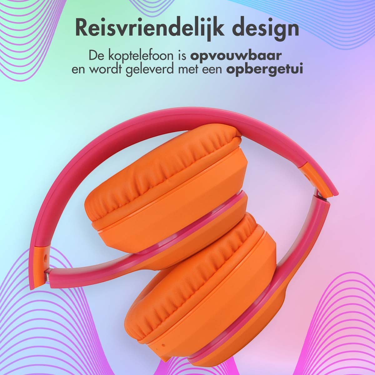 imoshion Draadloze Kinderkoptelefoon LED Light – Decibelbegrenzer – Met AUX kabel – Hot Pink / Apricot Orange Crush