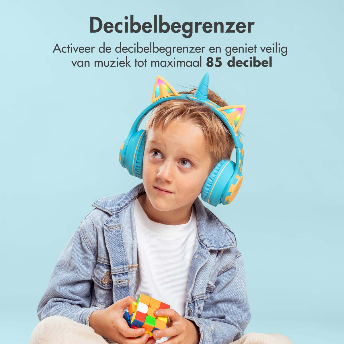 imoshion Draadloze Kinderkoptelefoon Unicorn LED Light - Decibelbegrenzer - Met AUX kabel - Soft Blue / Yellow - Afbeelding 9