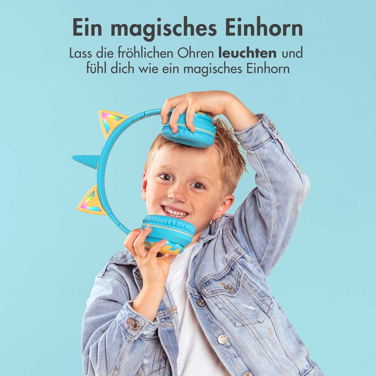 imoshion Draadloze Kinderkoptelefoon Unicorn LED Light - Decibelbegrenzer - Met AUX kabel - Soft Blue / Yellow - Afbeelding 4