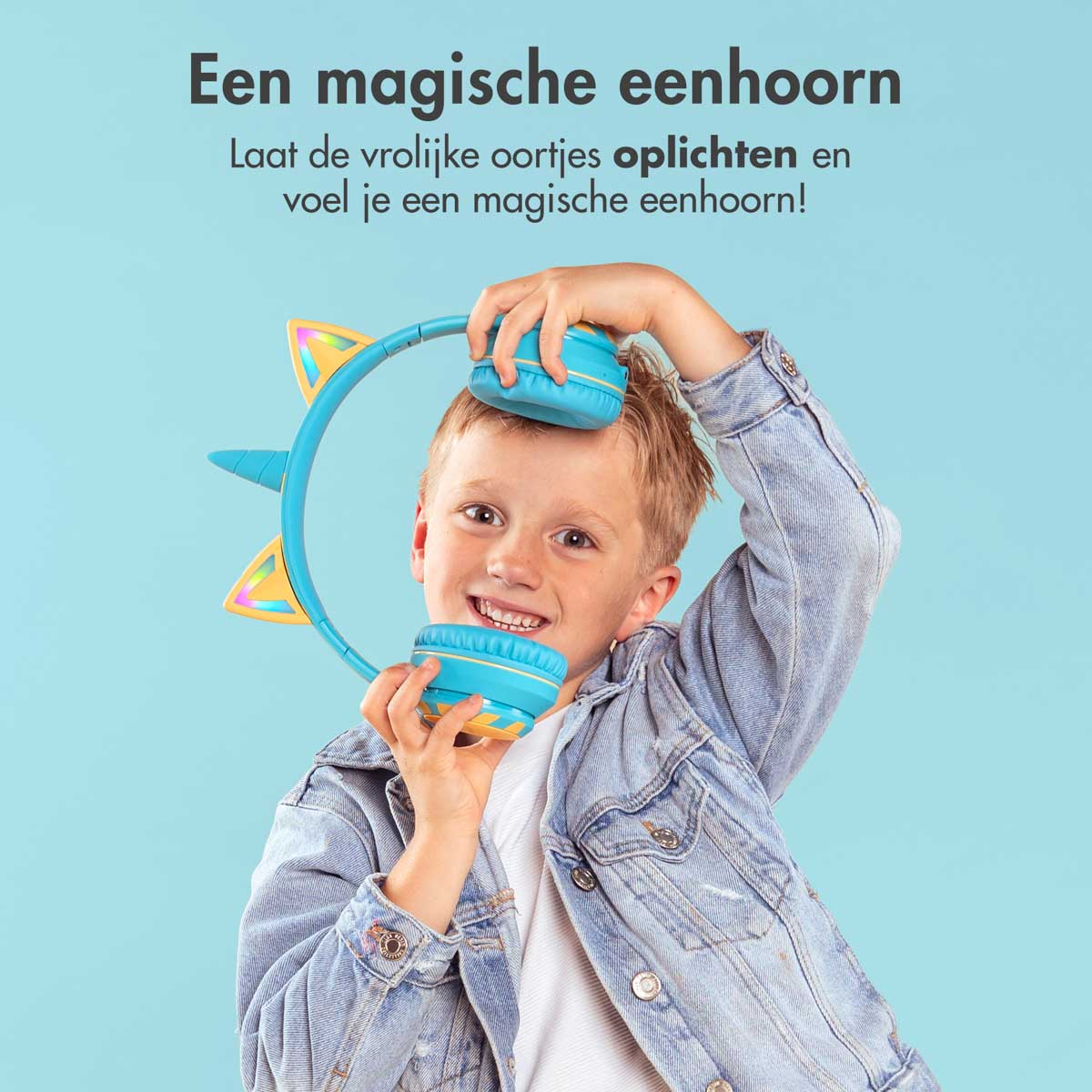 imoshion Draadloze Kinderkoptelefoon Unicorn LED Light - Decibelbegrenzer - Met AUX kabel - Soft Blue / Yellow - Afbeelding 5