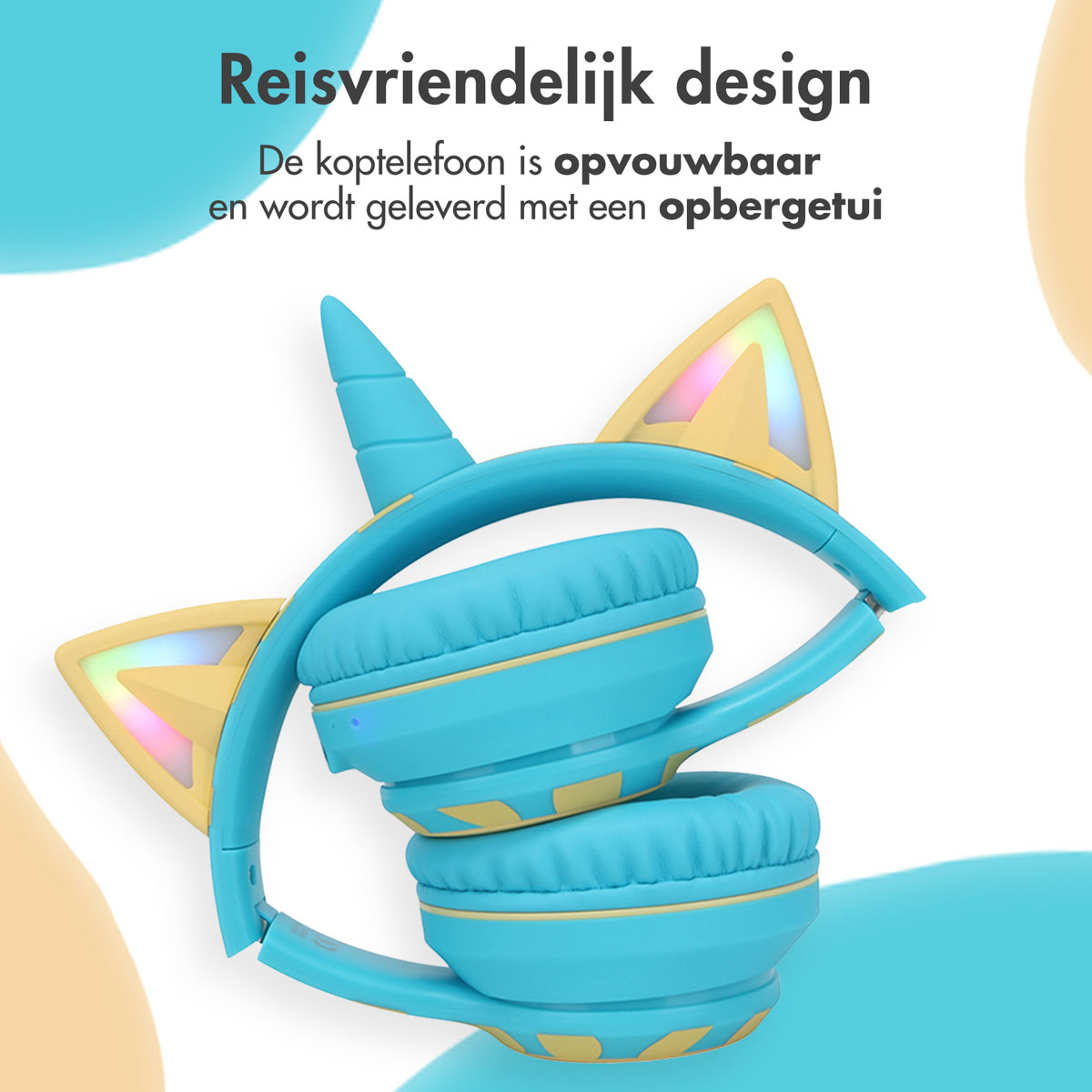 imoshion Draadloze Kinderkoptelefoon Unicorn LED Light - Decibelbegrenzer - Met AUX kabel - Soft Blue / Yellow - Afbeelding 4