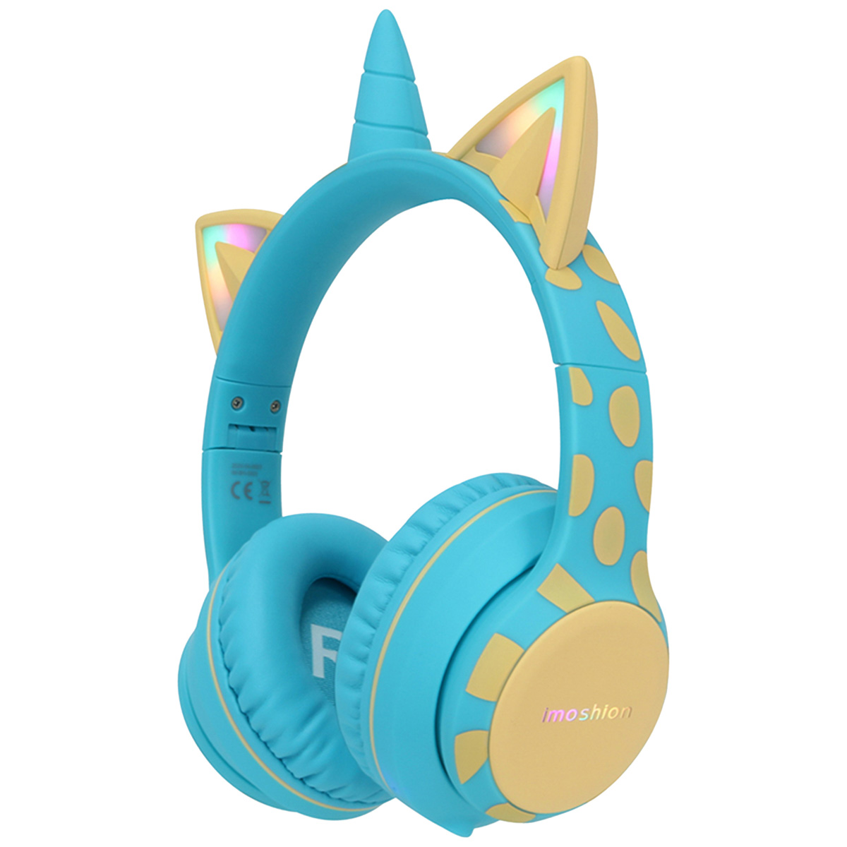 imoshion Draadloze Kinderkoptelefoon Unicorn LED Light – Decibelbegrenzer – Met AUX kabel – Soft Blue / Yellow
