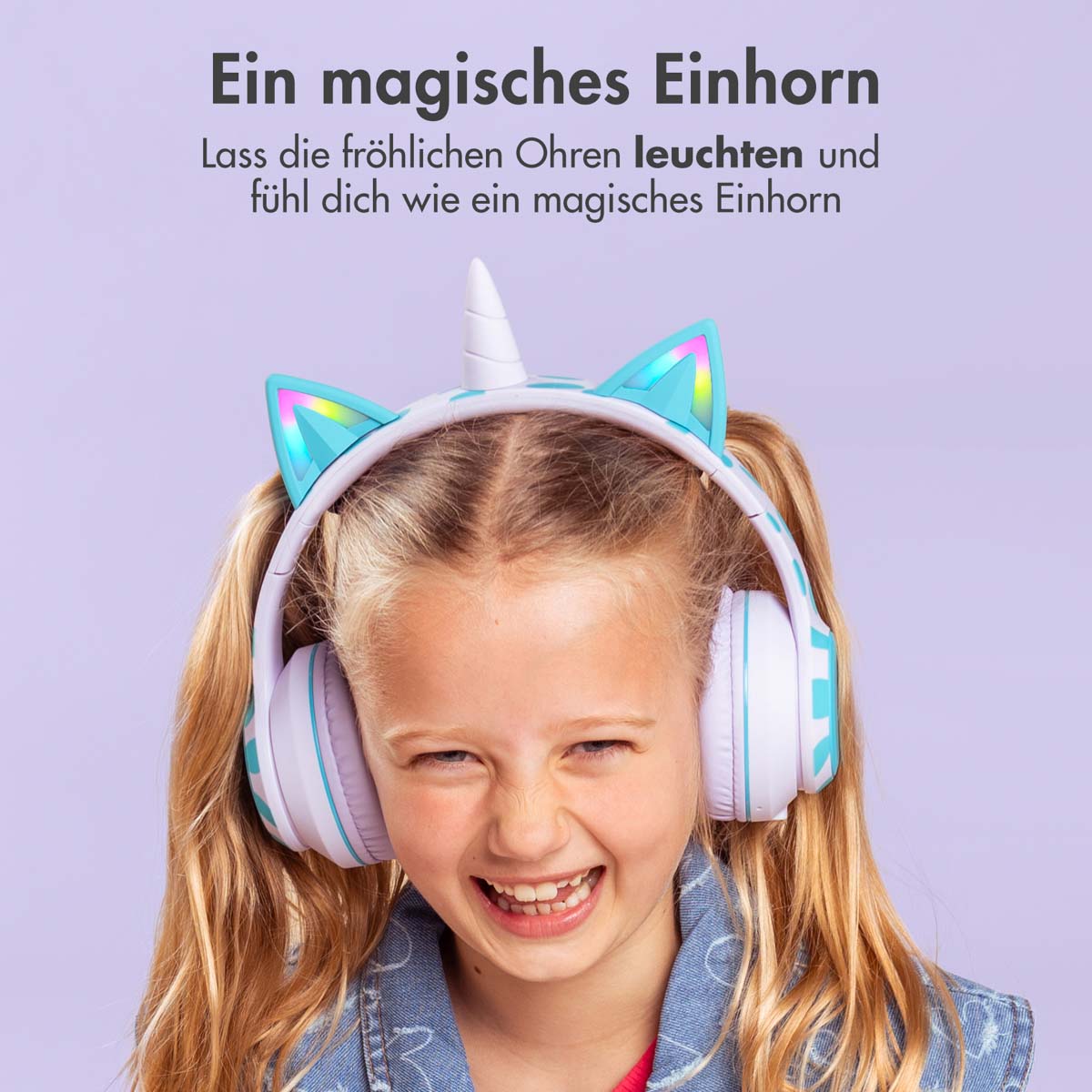 imoshion Draadloze Kinderkoptelefoon Unicorn LED Light - Decibelbegrenzer - Met AUX kabel - Lavender Lilac / Soft Blue - Afbeelding 4