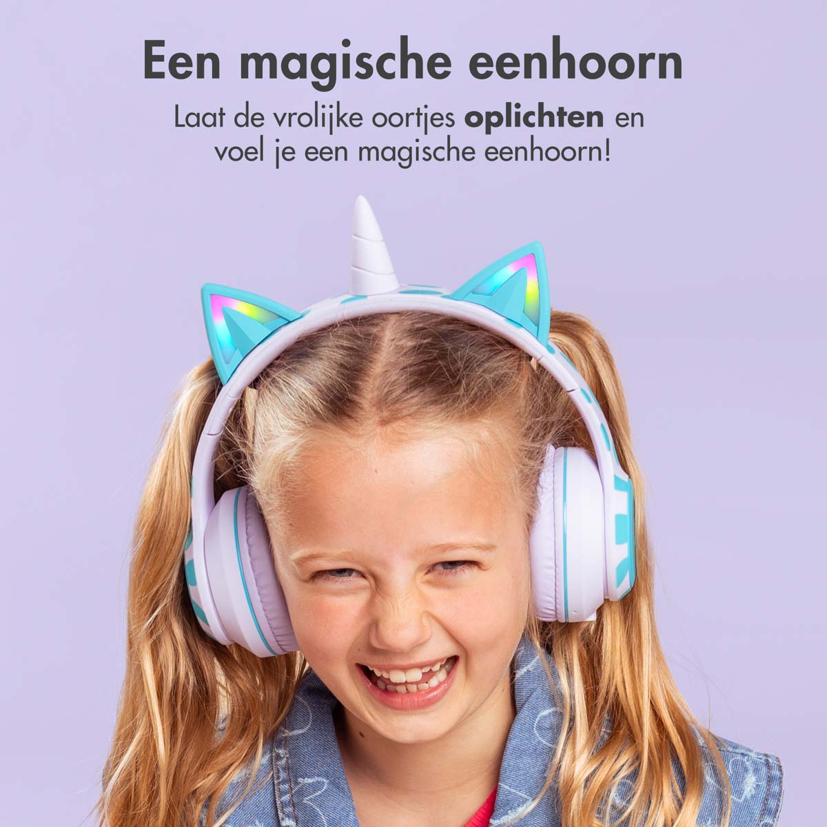imoshion Draadloze Kinderkoptelefoon Unicorn LED Light - Decibelbegrenzer - Met AUX kabel - Lavender Lilac / Soft Blue - Afbeelding 5
