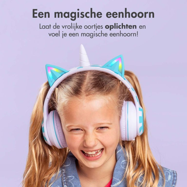imoshion Draadloze Kinderkoptelefoon Unicorn LED Light - Decibelbegrenzer - Met AUX kabel - Lavender Lilac / Soft Blue - Afbeelding 5