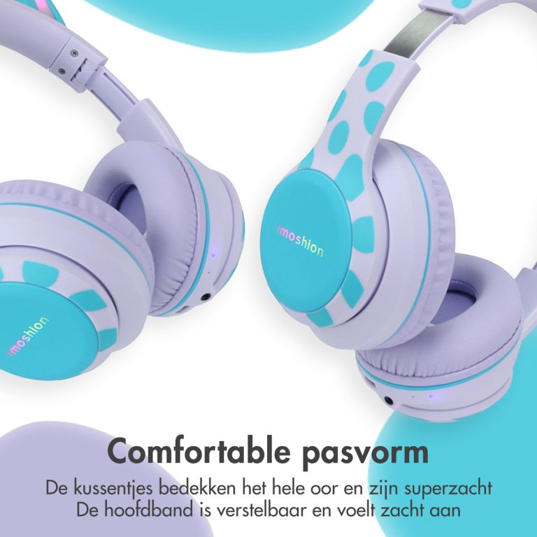 imoshion Draadloze Kinderkoptelefoon Unicorn LED Light - Decibelbegrenzer - Met AUX kabel - Lavender Lilac / Soft Blue - Afbeelding 4