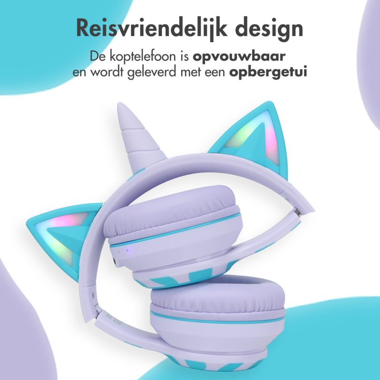 imoshion Draadloze Kinderkoptelefoon Unicorn LED Light - Decibelbegrenzer - Met AUX kabel - Lavender Lilac / Soft Blue - Afbeelding 3
