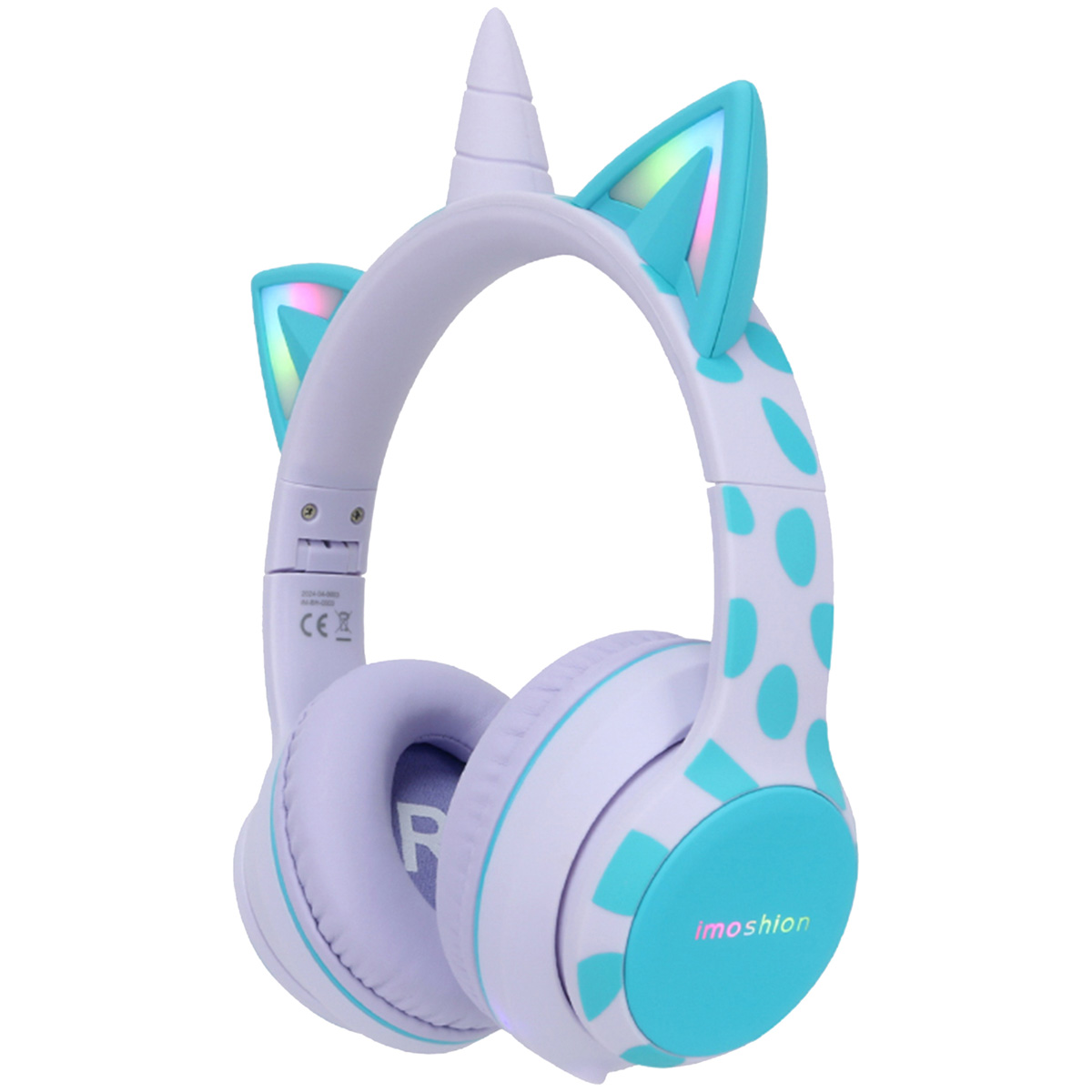 imoshion Draadloze Kinderkoptelefoon Unicorn LED Light – Decibelbegrenzer – Met AUX kabel – Lavender Lilac / Soft Blue