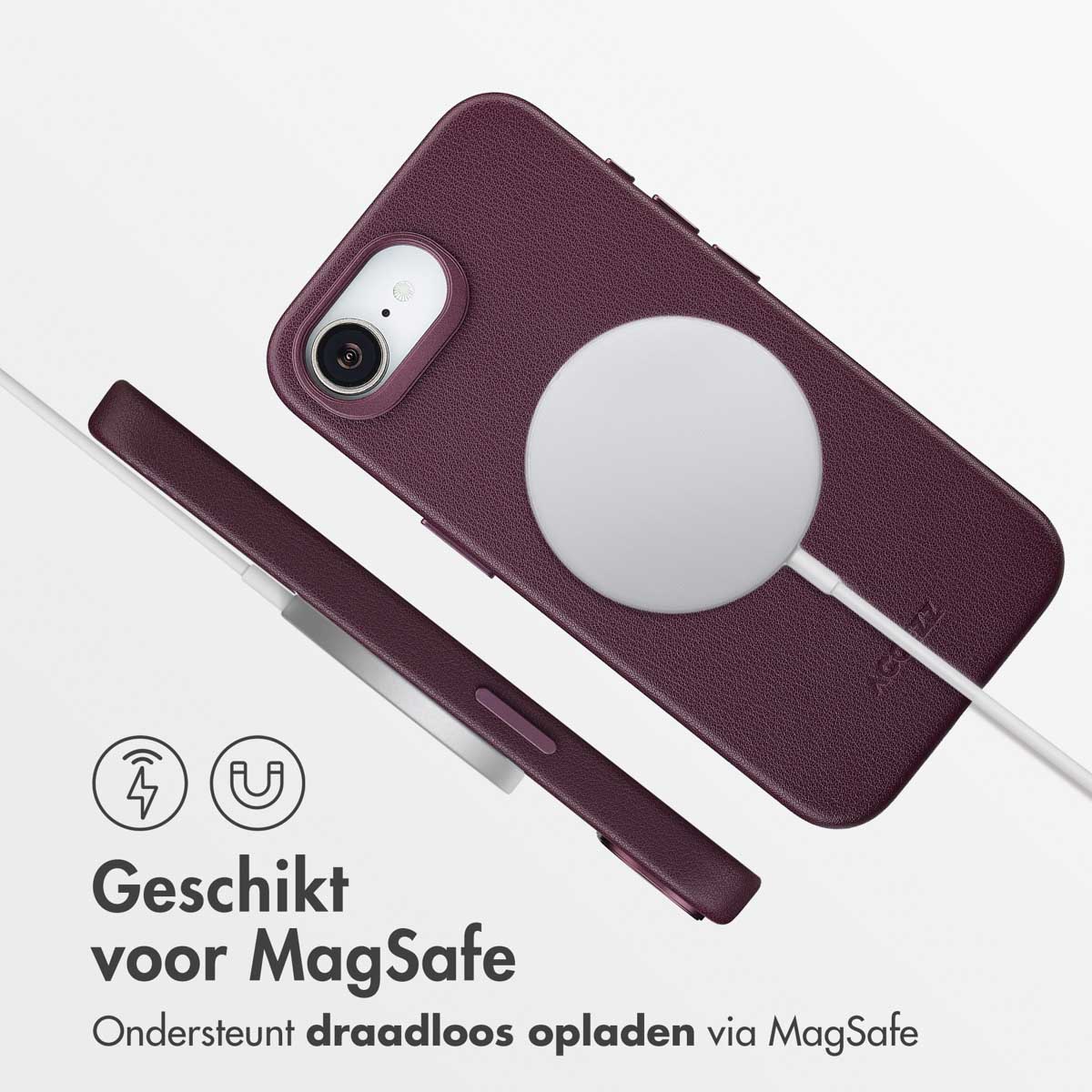 Accezz MagSafe Leather Backcover Apple iPhone 16e - Heath Purple - Afbeelding 7