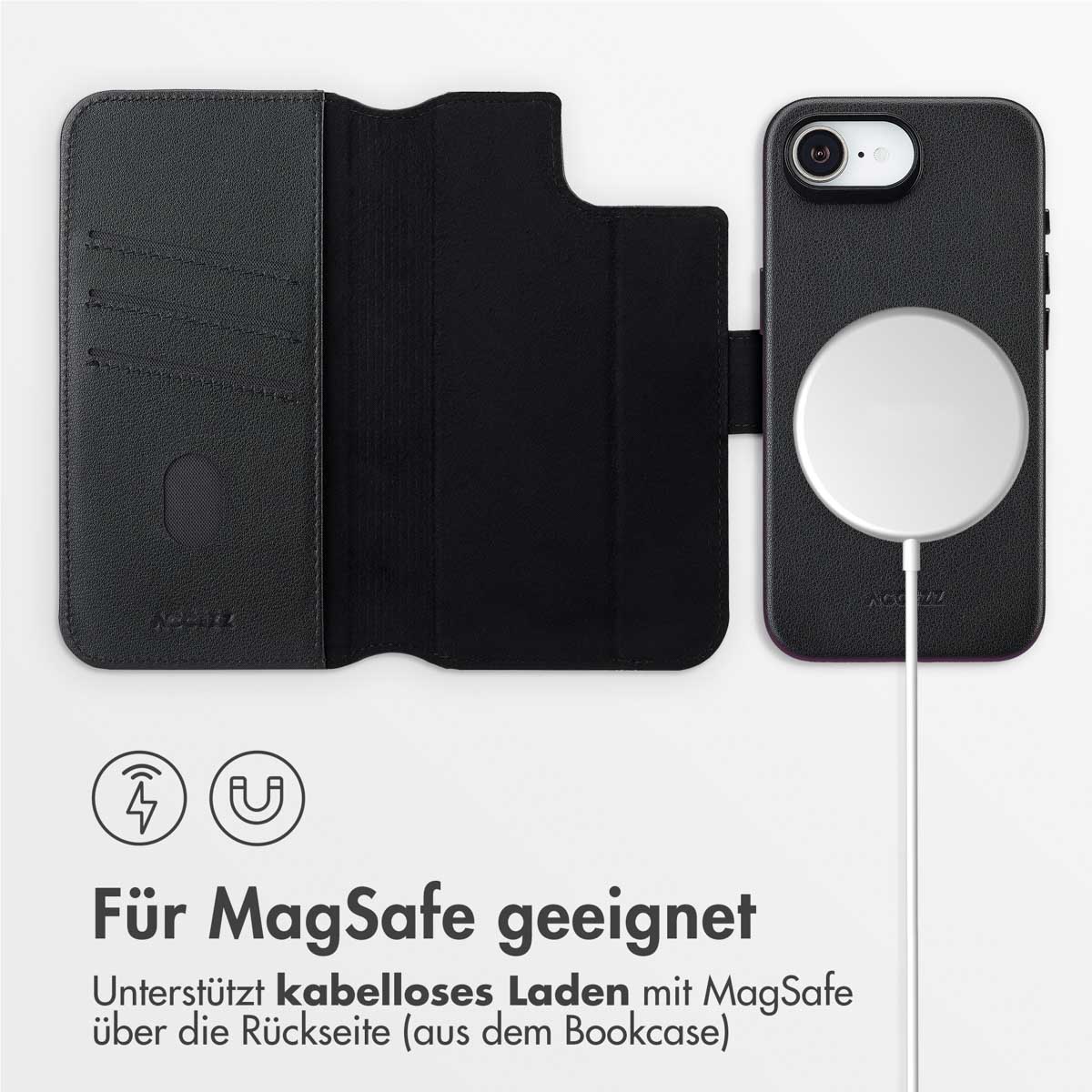 Accezz Leather Bookcase 2-in-1 met MagSafe Apple iPhone 16e - Onyx Black - Afbeelding 5