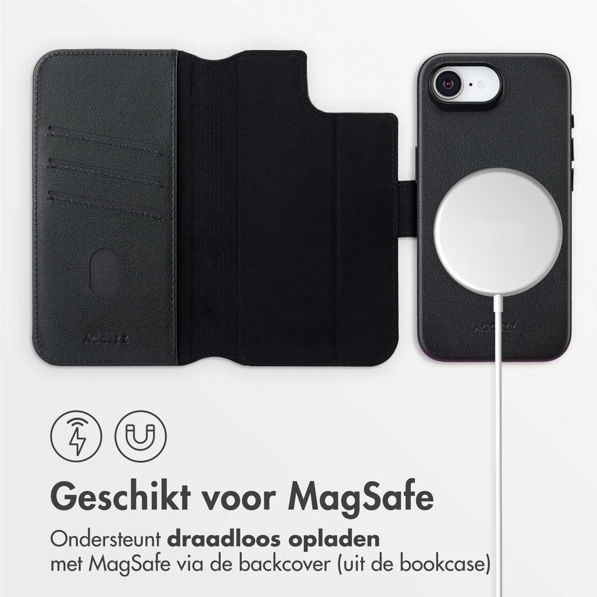 Accezz Leather Bookcase 2-in-1 met MagSafe Apple iPhone 16e - Onyx Black - Afbeelding 6