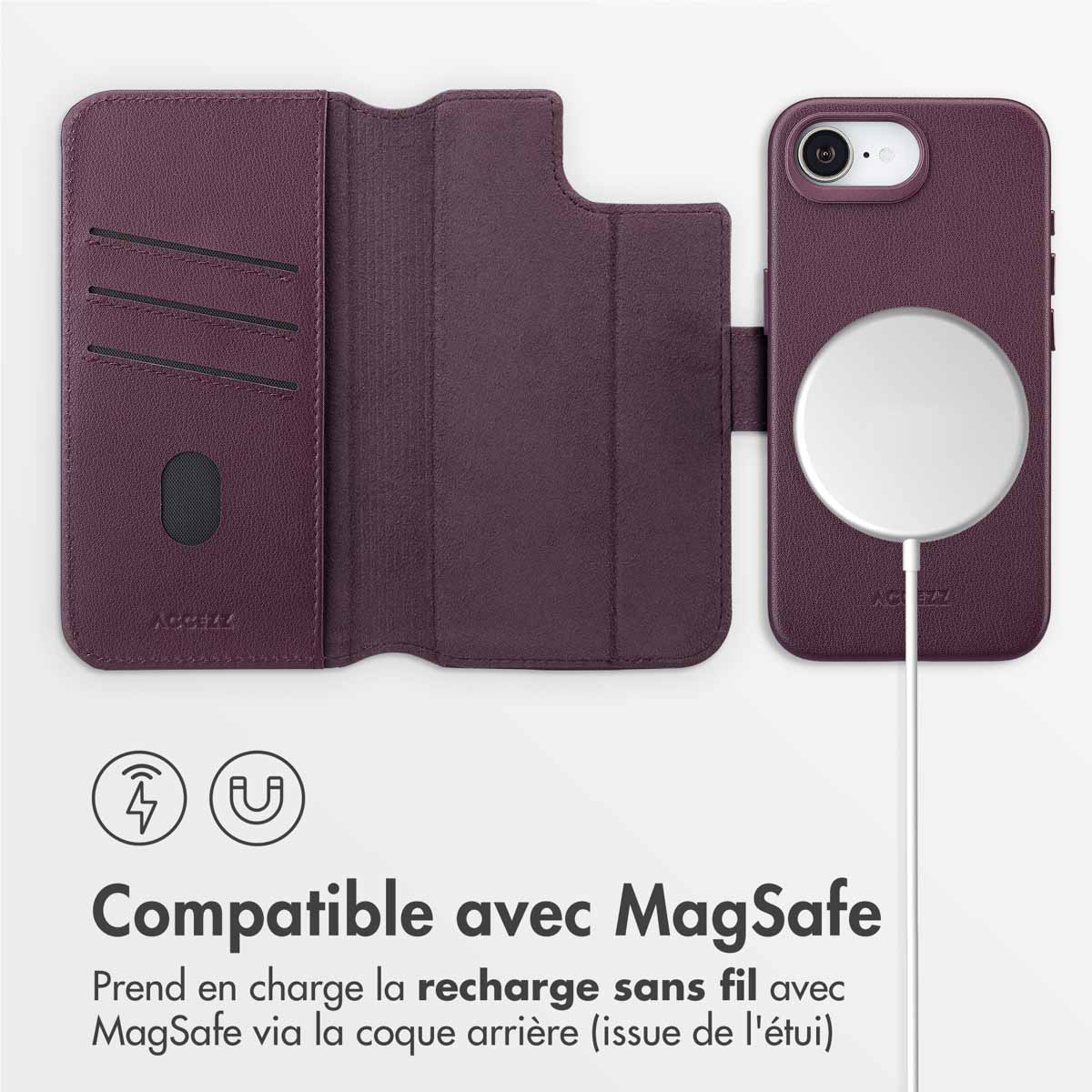 Accezz Leather Bookcase 2-in-1 met MagSafe Apple iPhone 16e - Heath Purple - Afbeelding 4