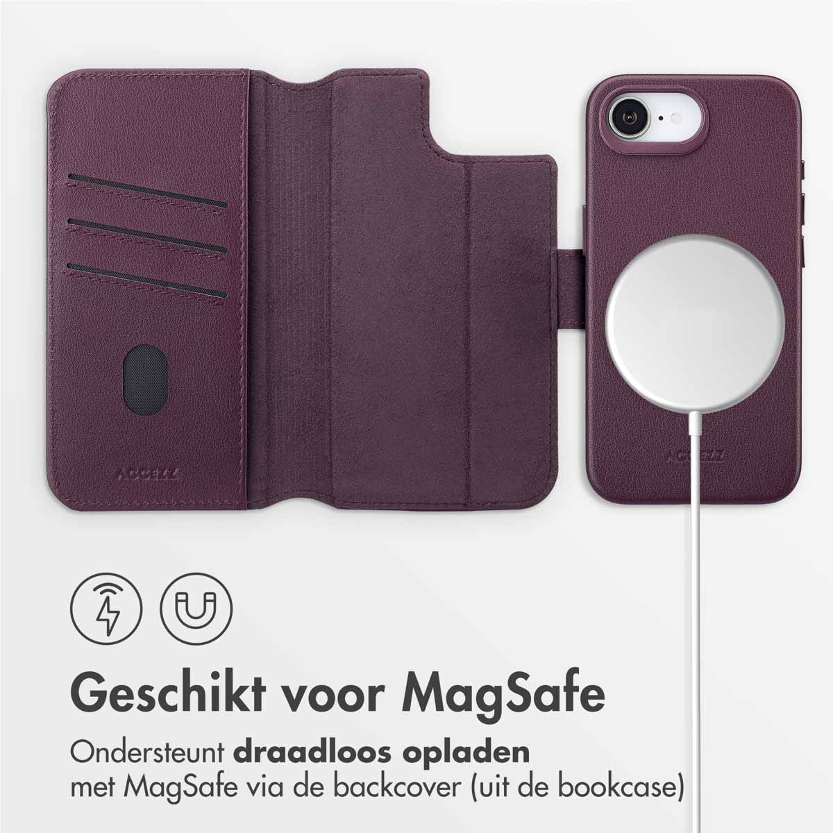 Accezz Leather Bookcase 2-in-1 met MagSafe Apple iPhone 16e - Heath Purple - Afbeelding 5