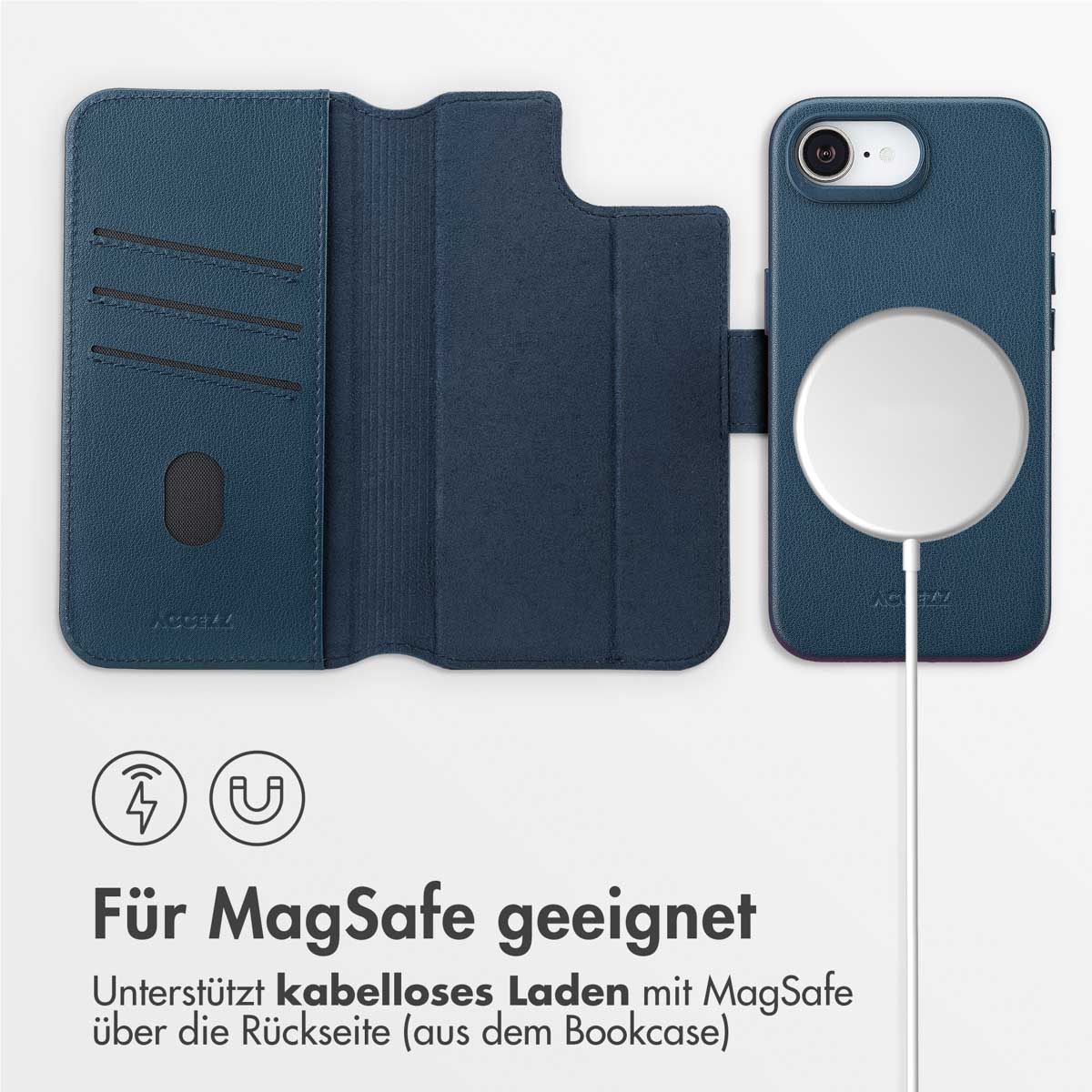 Accezz Leather Bookcase 2-in-1 met MagSafe Apple iPhone 16e - Nightfall Blue - Afbeelding 6