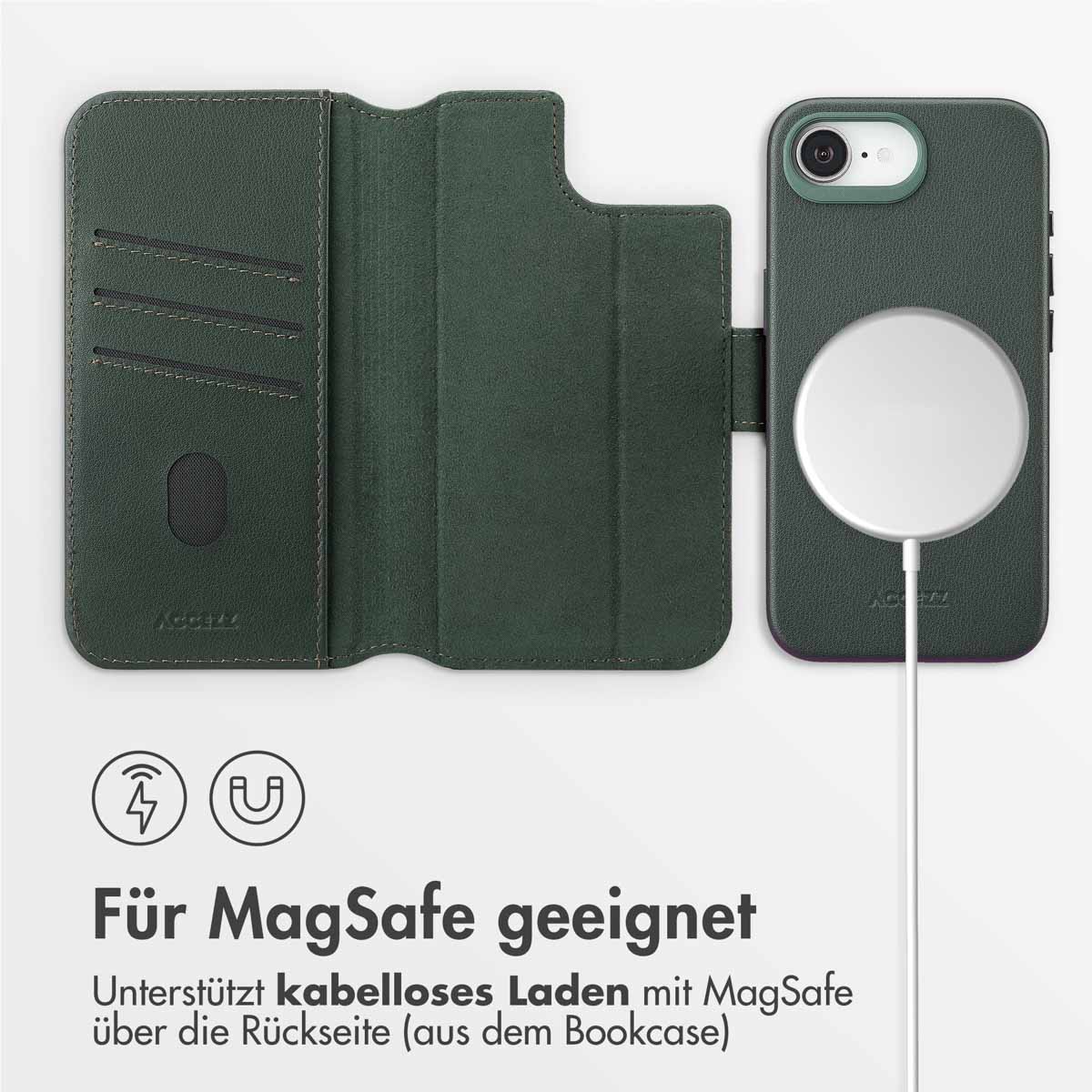 Accezz Leather Bookcase 2-in-1 met MagSafe Apple iPhone 16e - Cedar Green - Afbeelding 5