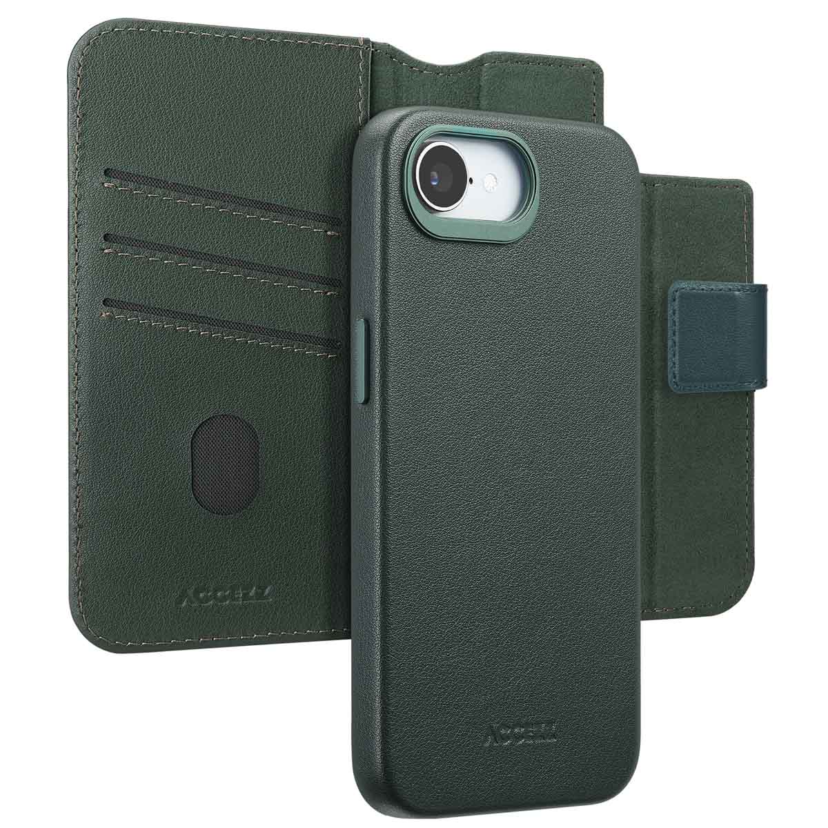 Accezz Leather Bookcase 2-in-1 met MagSafe Apple iPhone 16e - Cedar Green - Afbeelding 2