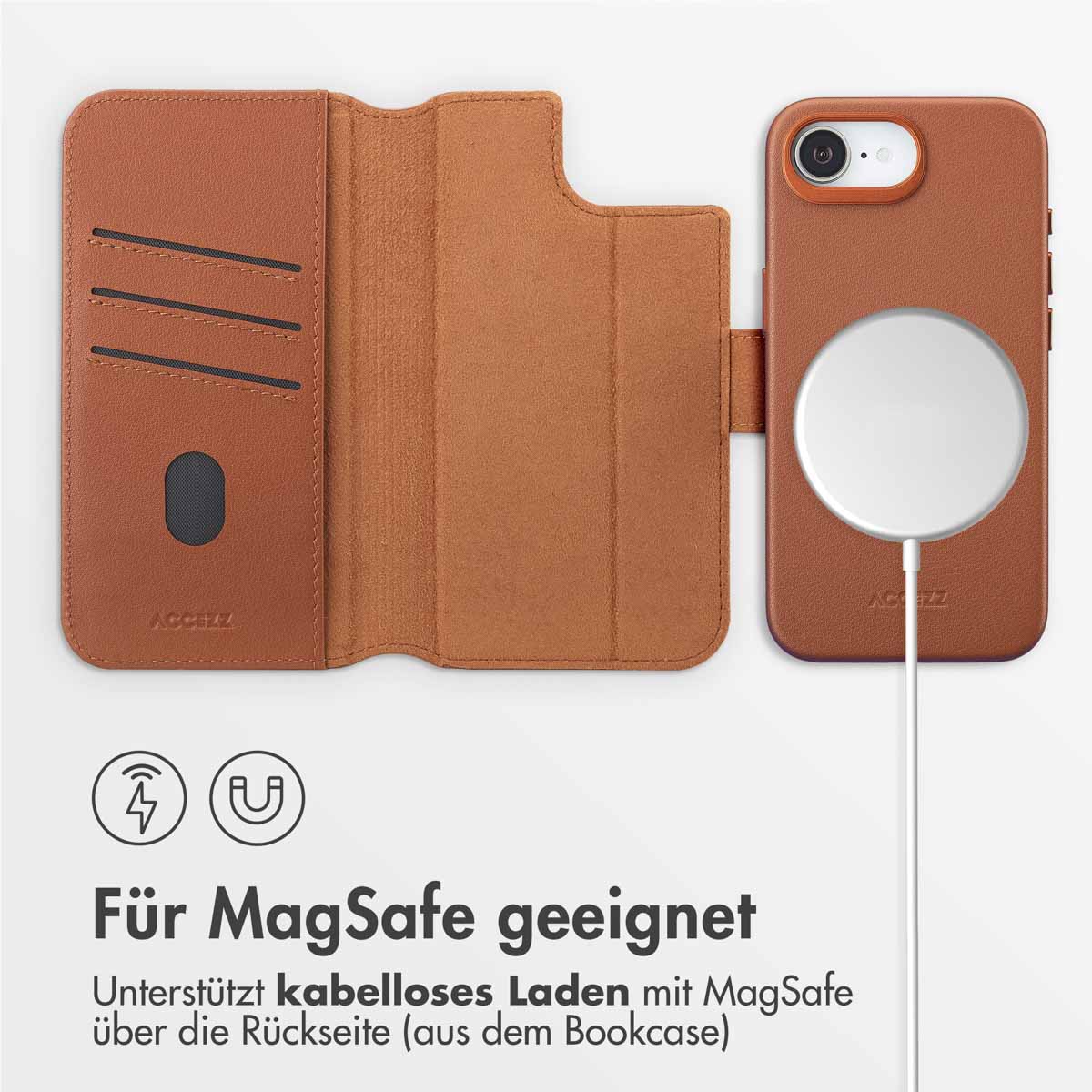 Accezz Leather Bookcase 2-in-1 met MagSafe Apple iPhone 16e - Sienna Brown - Afbeelding 6