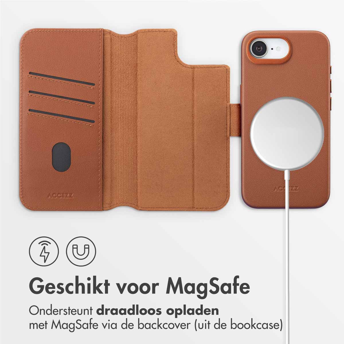 Accezz Leather Bookcase 2-in-1 met MagSafe Apple iPhone 16e - Sienna Brown - Afbeelding 5