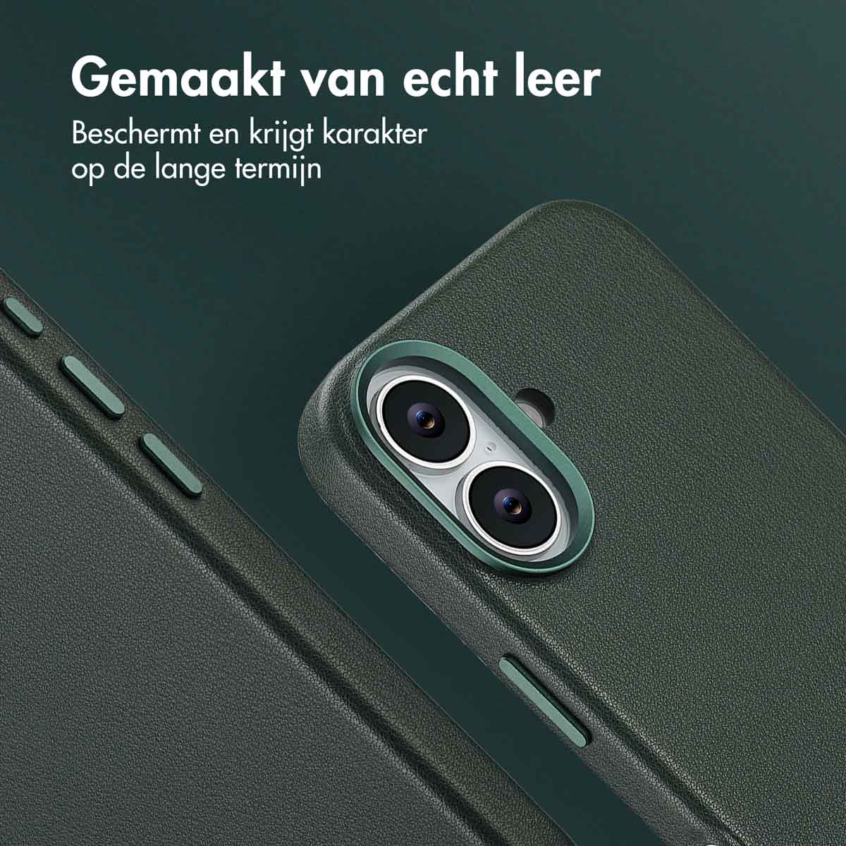 Accezz MagSafe Leather Backcover Apple iPhone 17 - Cedar Green - Afbeelding 5