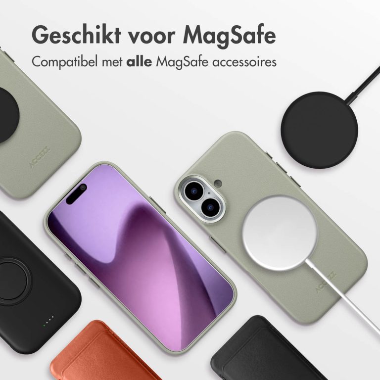 Accezz MagSafe Leather Backcover Apple iPhone 17 - Light Grey - Afbeelding 9